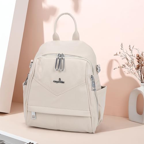 Image of Angel Kiss Small Backpack Purse for Women,Soft Vegan Leather Roomy Backpacks,Designer Ladies Shoulder Backpack Fashion Handbag with Removable Strap,Beige
