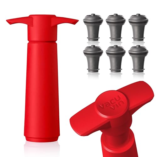 Image of Vacu Vin Original Wine Saver with 6 Vacuum Bottle Stoppers - Wine Preserver Pump for Red or White Wine - Manual Air Remover System - Airtight Seal - Keep Wine Fresh Longer - Red
