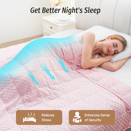 Image of Wemore Minky Dot Weighted Blanket for Adults Queen Size 15 lbs, Soft Cozy Heavy Blanket for Stress Relief and Sleep Promotion, Breathable Blanket for All-Season with Glass Beads, Pink 60 x 80 inches