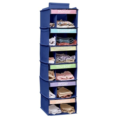 Houseables Kids Closet Organizer, Hanging Weekly Clothes Storage, 6 Shelf,