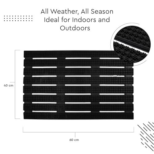 Image of Encasa XO Rubber Door Mat, Anti Skid Heavy Duty Floor Mat, Home Black