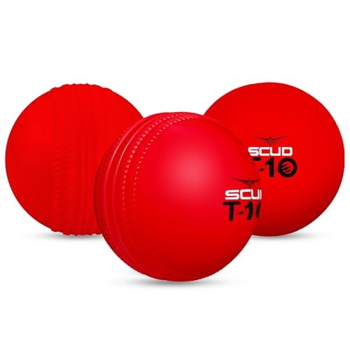 Image of SCUD T10 PVC Wind Ball for Practice | Indoor & Outdoor Soft Training Cricket Ball for Coaching & Daily Practice | Lightweight 80-85 g Durable PVC Construction (Pack of 3pc Balls, Red)