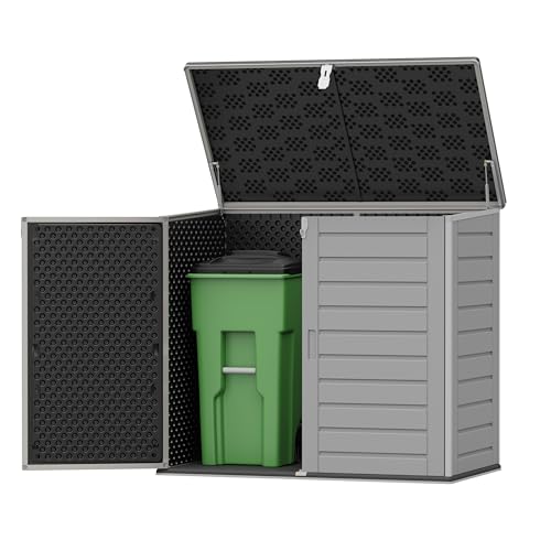 SEGMART Outdoor Storage Shed Horizontal Trash Can Storage for 2 Bins 304 Gallon Double-Wall Resin Garbage Shed with Wood-Grain Texture Smooth Lift Pistons & Anti-Collision Corners Grey