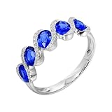 Wycian Anillos Mujer Elegante Banda de Boda Azul de Oro Blanco de 18 Quilates Hecho en Laboratorio Zafiro Forma Ovalada con Zafiro Azul de 1,79 Quilates y Diamante Tamaño 52 (16.6) Moda para Tía