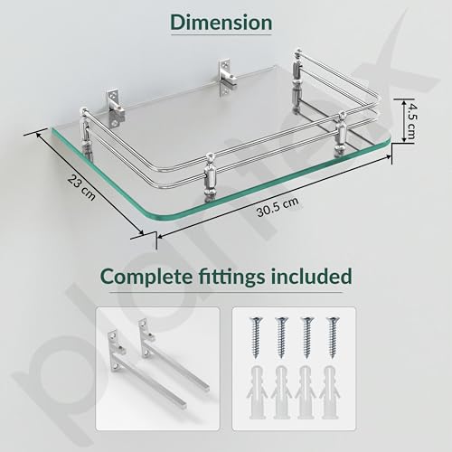 Image of Plantex Glass Setup Box Stand Wall Mounted /Glass Shelf /Wall Shelf Rack /Wall Mount Holder with Wall Brackets (12 X 9 Inch)