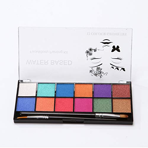 Loijon Kit de pintura de rosto e corpo de 12 cores Paleta Efeito de pérola Tintas à base de água com