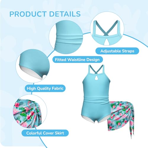 LQSZ Girls Swimwear One-Piece Quick-Dry Cover Up Swimsuit with Wrap Skirt Bathing Suits for Age 3-12T4