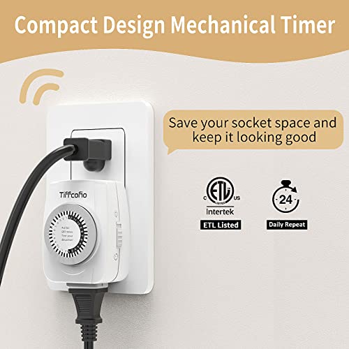 Tiffcofio MH-015 Indoor Mechanical Timers For Electrical Outlets, 2 Prong Plug In Outlet Daily Repeating Light Timer thumb #3