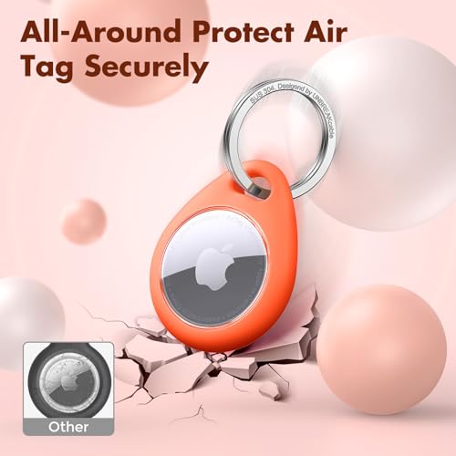 Image of UNBREAKcable AirTag Holder for Apple - 4 Pack Air Tag Case [Fit Tightly Design] [Easy to Install] [Hold Air Tag Securely] Waterproof TPU Shell Protective Cover with All Metal Keychain (Orange&Green)