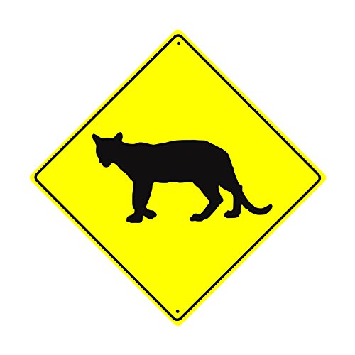 Cougar Crossing Xing Wildlife Animal Puma Panther Caution Safety Hunter Novelty Road Wall Décor Diamond Metal Aluminum 12 x12  Sign