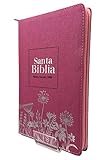  Biblia Reina Valera 1960 (RVR1960) Ultrafina 2 cm Tapa Tela Con Cremallera Rosa Con Flores