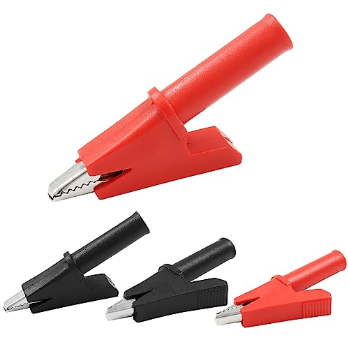 Suiwotin 4pcs Insulated Alligator Clips, Heavy Duty Alligator Clamps, 30A Nickel Plated Copper Alligator Clips Electrical Testing, 4mm Standard Banana Plug Connection (Black, Red)