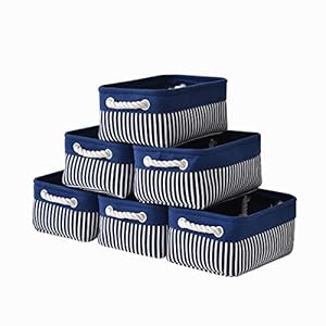 TcaFmac Small Storage Baskets 6 Pack Baskets for Organizing Baskets for Gifts Empty Decorative Storage Baskets Rectangular Storage Bins Navy Blue Baskets for Shleves ClosetBlue Stripes