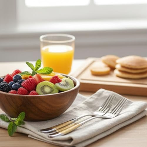 Image of Sterling Silver with Golden Handle French Style Silverware | 5-Piece Hammered Fruit Fork Set | 18 /10 Stainless Steel Flatware | Elegant & Durable Cutlery for Home, Restaurants & Gifting