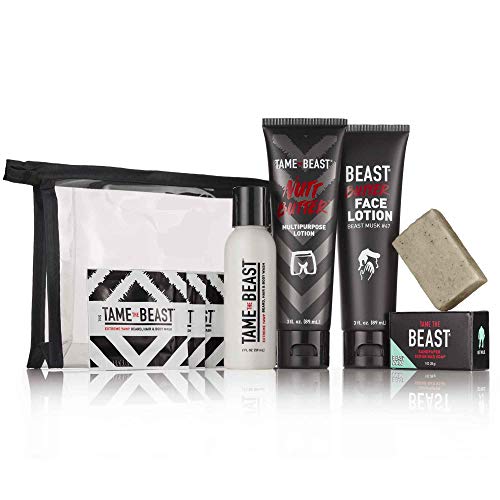 Men's Grooming Travel Set - All-in-1 Body Wash, Face Lotion, Nutt Butter Tingle Cream, Bonus Samples - BBC Back Balls Chest Starter Kit by Tame the Beast