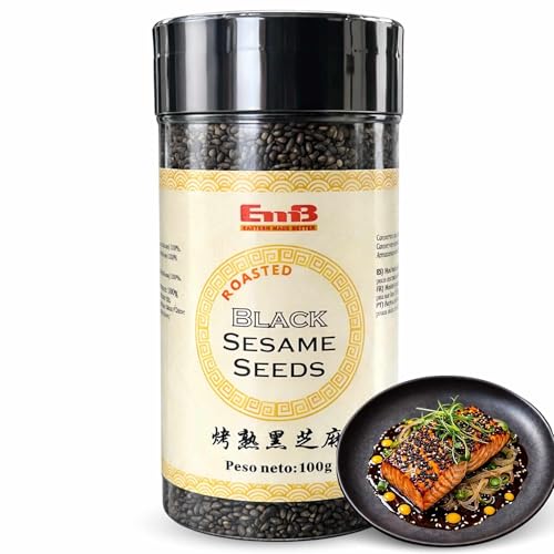 Semillas de sésamo negro, Alto contenido en calcio, hierro, magnesio y zinc, ideal para vegetarianos y veganos, Apto para sushi, ensaladas, sopas, tostadas y platos asiáticos, 1 bote de 100 g