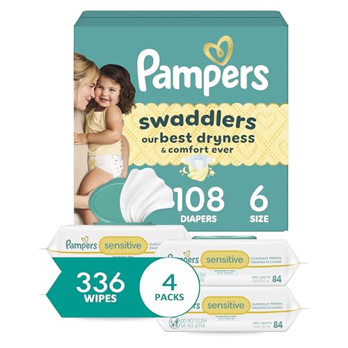 Image of Pampers Swaddlers Disposable Baby Diapers Size 6, One Month Supply (108 Count) with Sensitive Water Based Baby Wipes 6X Pop-Top Packs (336 Count)