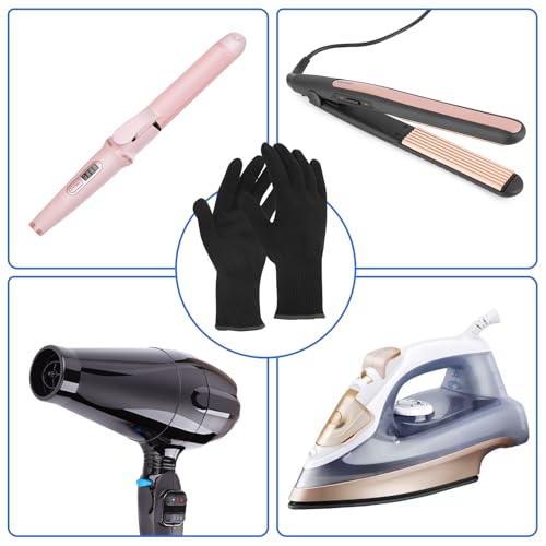 WLLHYF Professioneller hitzebeständiger Handschuh für Haarstyling Lockenstab Glätteisen und Lockenstab hitzeblockierende Handschuhe für die linke und rechte Hand (Schwarzer Rand)