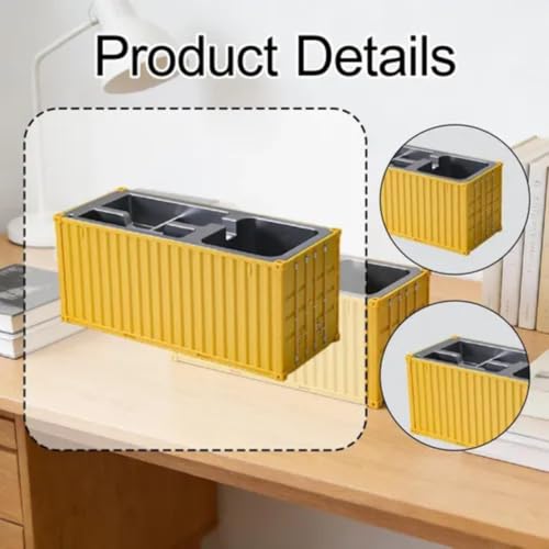 Image of FreshDcart Multi-Function 4 Slots Shipping Container Desk Organizer for Pens, Mobile Phones,Remote, Business Cards & Office Supplies Stylish Desktop Storage Box (Yellow)