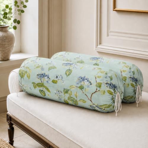 Image of Clasiko Cotton Bolster Covers Set of 2, Morning Mist, Standard Size