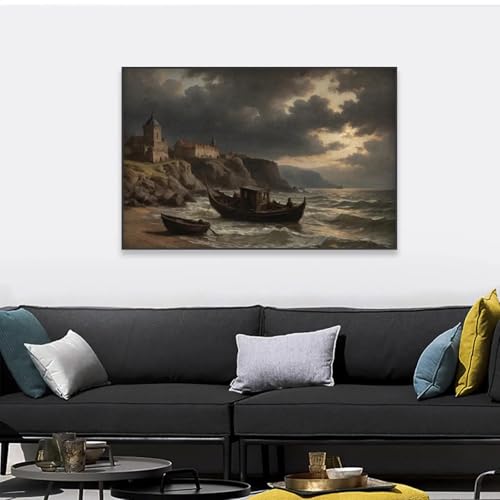Impression vintage de scène orageuse sur toile premium Dark Academia