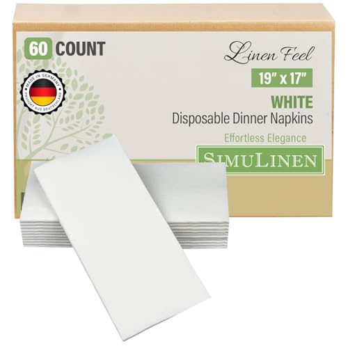 SimuLinen White Dinner Napkins Disposable Linen Feel Napkins Cloth-Like Folded Paper, Soft and Strong 19