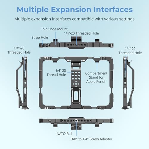 Image of SmallRig Cage for iPad mini 6 / A17 Pro, Metal Tripod Mount Adapter for iPad with 1 /4 inch-20, 3 /8 inch-16 Holes, Cold Shoe Mount, 8.3'' Tablet Clamp Monitor with Sun Hood-MD5058