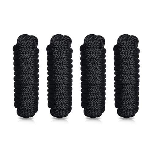 BOOMSTART 4 Stück Boot Seil 16mm Festmacherleine mit Auge Nylon Doppelt Geflochten Fenderseil Dock Linien Ø 16mm, L: 7.62 m, Auge 38 cm, Bruchlast: 3970 kg, Schwarz