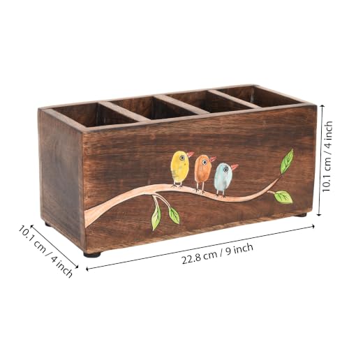 Image of Aakriti Art Creations Handcrafted Mango Wood Cutlery Rack for Kitchen & Dining Table |Wooden Cutlery Holder & Organizer |Dining Table Decoration Items | Kitchen Accessories | Indian Handicraft | Brown