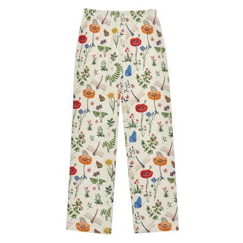 Dragonfly Wildflowers Boys Long Pants Soft Trousers Elastic Waist Kids Lounge Bottoms with Pockets S-XL