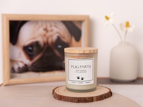 Pug Gifts & Decor, Dog Mom Gifts for Women, Dog Farts Candle, Pet Friendly Lavender Scented Candle