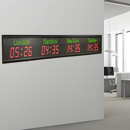 TozMvi Horloge Murale Numérique à LED, Horloge Numérique Multi-fuseaux Horaires, Horloge Mondiale à LED, Horloge Murale à 3/4/5/6 Fuseaux Horaires, pour Hôtel Et Aéroport,4city