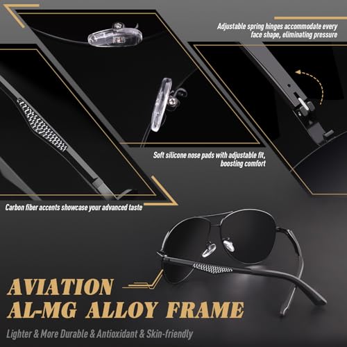 Image of CGID GA61 Premium Al-Mg Alloy Pilot Polarized Sunglasses UV400, Full Mirrored Spring Hinges Sun Glasses for Men Women Shades