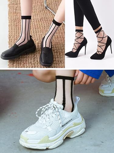 SOUTHRO 6 Pairs Sheer Mesh Socks for Women - Ankle High Transparent Tulle Socks2