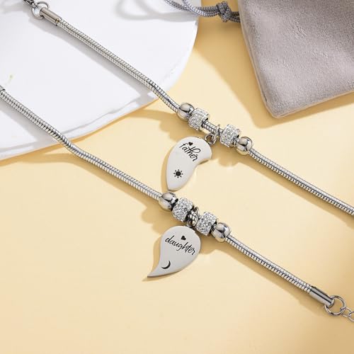 Image of Yonhon Father Daddy Daughter Bracelet Necklace for 2,Dad Daughter Matching Necklace Set for 2