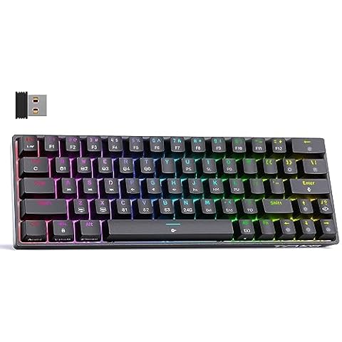 DIERYA T63 60% Wireless Mechanical Gaming Keyboard | Bluetooth/2.4G/Wired Keyboard | RGB Backlit Compact 63 Keys Mini Office Keyboard | with Red Switch | for Windows Laptop PC Gamer Typist-Black Cover