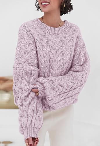 Image of PRETTYGARDEN Womens Sweaters Spring 2026 Cable Knit Long Sleeve Crewneck Oversized Sweater Chunky Pullover Loose Outfits