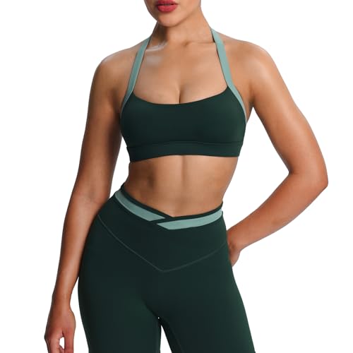 Aoxjox Women's Color Block Halter Workout Sports Bras Fitness Athletic Vanessa Bra Yoga Crop Tank
