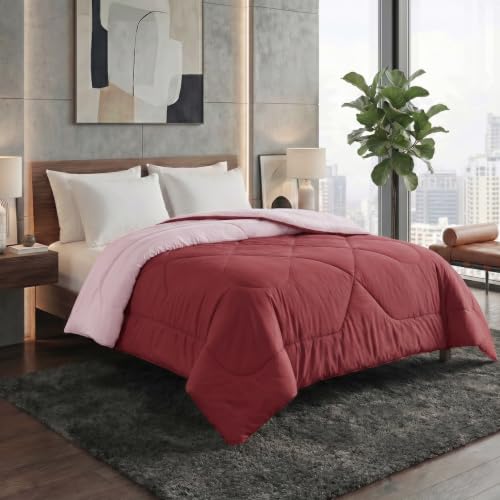 Image of DECORUM Reversible Comforter Double Bed 250 GSM | Rosewood Pink & Blush Pink | Ultra Soft Microfiber Quilt | Lightweight All Season Comforter | (228 X 223 CM)