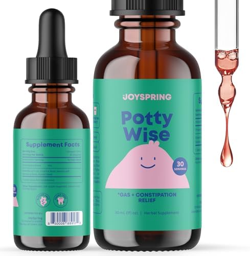 JoySpring Potty Wise Drops – Natural Constipation Relief for Kids & Toddlers – Elderberry, Licorice Root Extract, Fennel Seed & Senna – Sugar-Free Vegan Liquid Blend Supplement (1 fl oz) 30 Servings