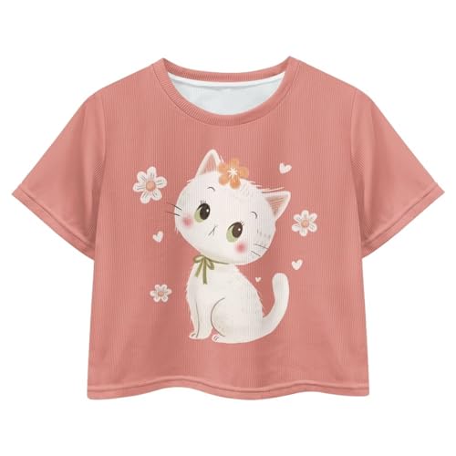 Image of Girls Fashion Crewneck Tee Shirts Casual Short Sleeve Crop Top Summer Outfits 5-14 Years Old