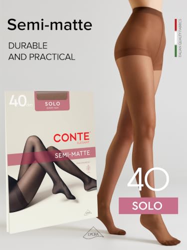 Image of Conte Solo 40 Denier Sheer Pantyhose for Women, Tights with Reinforced Toe | Sheer Stockings for Women, Semi-Matte Finish, Reinforced Panty, Lycra Fiber, Large Gusset XXL-3XL, Medias Para Mujer