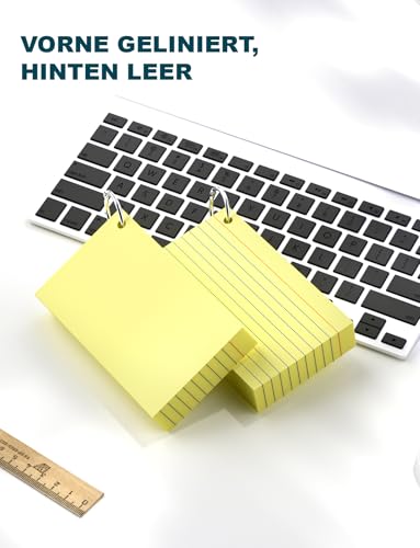 300 Stück Kleine Karteikarten A7 (12,7 x 7,6 cm), Linierte Lernkarten mit Ring, A7 Karteikarte 6 Farben Kleine Bunte Karteikarten für Vokabeln Englisch Vokabeln Rezepte, Lernkarten für Notizen