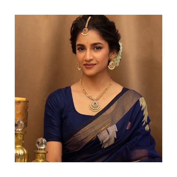 TARINIKA Antique Gold Plated Riya Short Necklace Set with Floral Design - Jewelry Set for Women Perfect for Ethnic occasions | Traditional Jewellery For Women | 1 Year Warranty* - Image 4