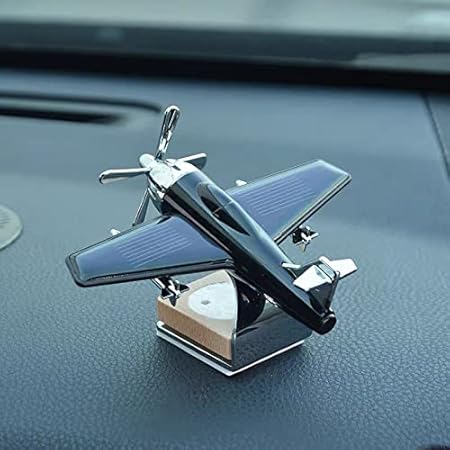 AutoBizarre Black Aeroplane Aircraft Shaped Solar Powered Rotating Fan Car Air Freshener Car Dashboard Accessory For Car Interior Decoration For All Cars