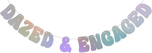 Cartel holográfico aturdido y comprometido – Cartel retro para despedida de soltera, decoración de fiesta de compromiso iridiscente