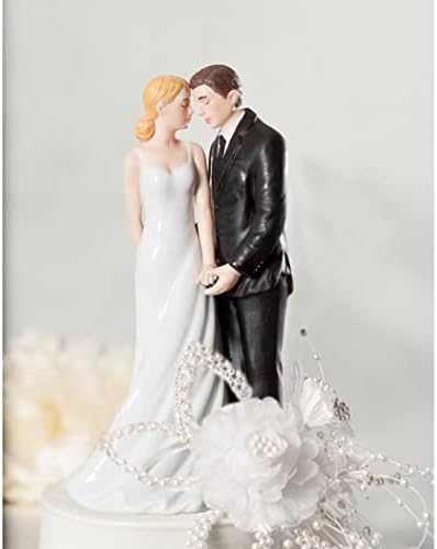White and Silver Silk Rose Pearl Accent Bride and Groom Wedding Cake Topper image 4
