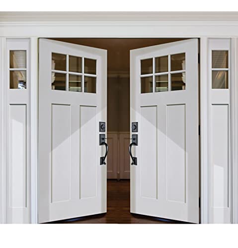 Hisafe Matte Black Door Handleset Keyed & Dummy Exterior Door Handle With Keyed-Alike Single Cylinder Deadbolt&Square Lever, Reversible (11.2“ Long Handle For Double Door) #TOP5