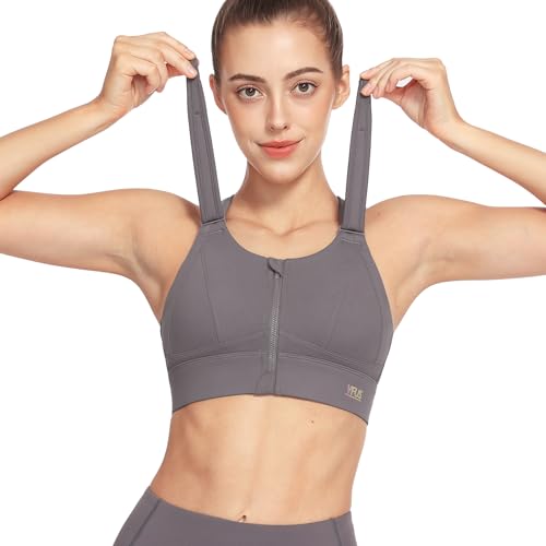 Image of High Impact Sports Bras for Women Adjustable Zip Front Plus Size Workout Bra Full Coverage Removable Padded Running