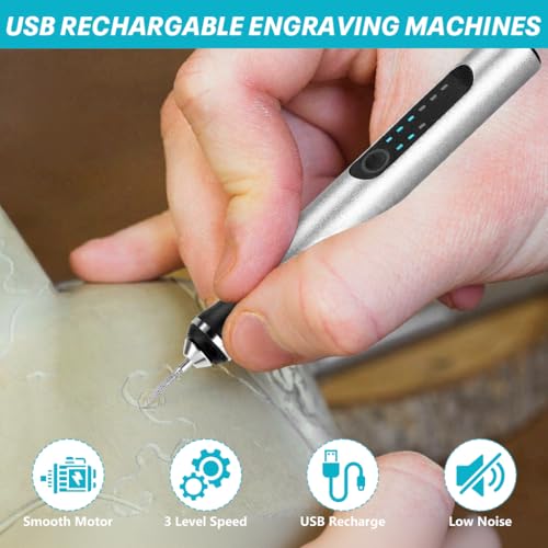 Image of Serplex Electric Engraving Pen with 37 Bits, 3 Gears Speed 5000-18000 RPM, USB Rechargeable Cordless Engraving Machine, Mini Rotary Tool DIY Rotary Engraver for Jewelry Wood Glass Stone Carving